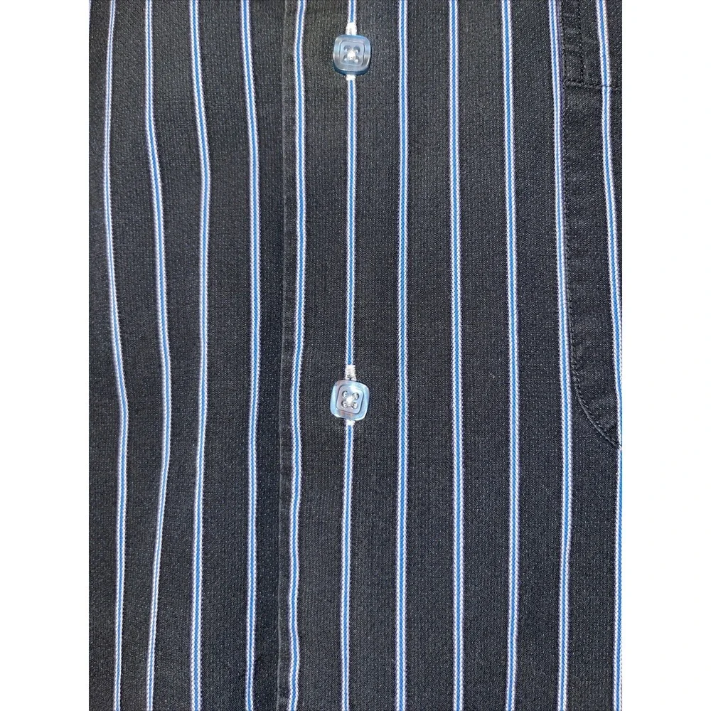 Luchiano Visconti Men's XL Blue Striped French Cuff Dress Shirt Cotton